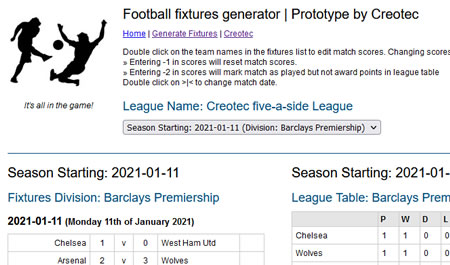 Web app Football fixture generator